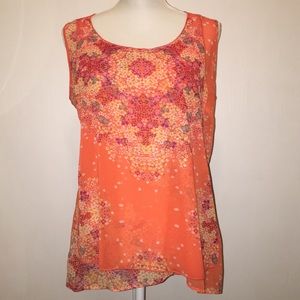 CAbi #268 Sz M Orange Flower Sleeveless Blouse